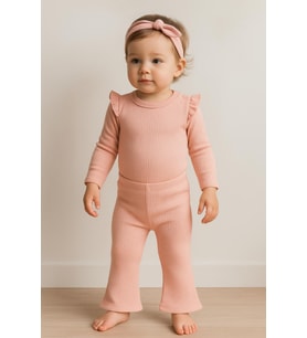 Kolları Fırfırlı İspanyol Paça Fitilli Zıbın 3'lü Takım Lila - Pembe (Pembe)