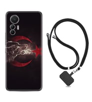 Xiaomi 12 Lite Kılıf Resimli Boyun Askılı İpli Desenli Silikon Kurt ve Ay Yıldız 1403