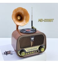 Nostaljik Gramofon Görünümlü Md-1319bt Fm Radyo Retro Ahşap Bluetooth Hoparlör
