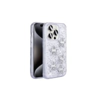 Apple iPhone 15 Pro Max Uyumlu Kılıf Airbagli Simli Arka Yüzey Zore Işıltı Silikon Kapak (Beyaz-Gri)