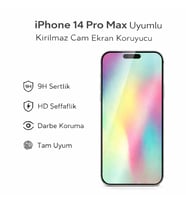 iPhone 14 Pro Max Uyumlu Kırılmaz Cam Ekran Koruyucu 9H Temperli Cam HD Şeffaf (Beyaz)