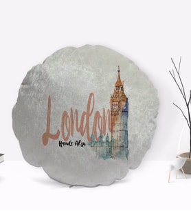 BK Gift Kişiye Özel İsimli London Tasarımlı Yuvarlak Dekoratif Kırlent Yastık-2