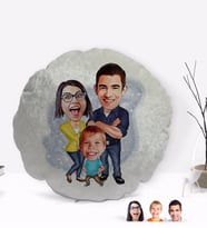 BK Gift Kişiye Özel Aile Karikatürlü Yuvarlak Dekoratif Kırlent Yastık-1