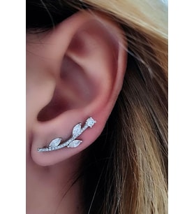 Zirkon taşlı pırlanta ışıltısında gümüş tek earcuff küpe