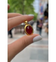 Gümüş akik taşlı kolye ucu (Sarı)