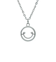 Küçük Gülen Surat - Smile Erkek Kadın Kolye Antik Gümüş Kaplama - 60 cm Düz Zincir
