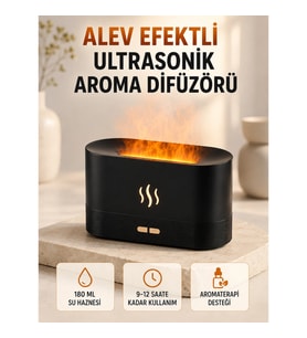 Mey İthalat® Ultrasonik Aromaterapi Difüzörü 180 ML Hazneli Dekoratif Alev Efektli Nemlendirici