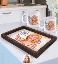 BK Gift Kişiye Özel Kadın Nihayetinde Karikatürlü Doğal Ahşap Tepsi ve 2’li Kupa Bardak Seti-7