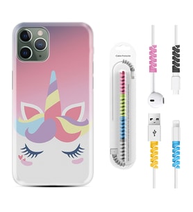 Apple iPhone 11 12 13 14 Pro Max Kılıf Kablo Koruma Spiral Silikon Sweety Unicorn 1737