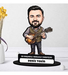 Ukulele Sanatçısına Hediye Kişiye Özel Karikatürlü Biblo