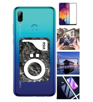 Huawei P Smart 2019 Tam Kaplayan Temperli Kırılmaz 5D Cam + Ö Harfi Marble Deri Kartlık (Şeffaf Hologram)