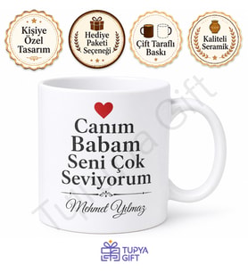 Canım Babam Seni Çok Seviyorum Yazılı Kupa Bardak Babalar Günü Hediye
