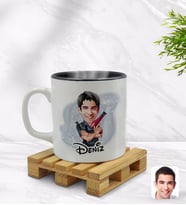 BK Gift Kişiye Özel Erkek Kuaför Karikatürlü İçi Siyah Renkli Kupa Bardak Model 1