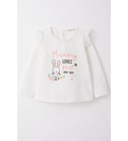 Breeze Kız Bebek Uzun Kollu Tişört Anne Sevgisi Temalı Tavşancık Baskılı Güpürlü 9 Ay-3 Yaş, Ekru