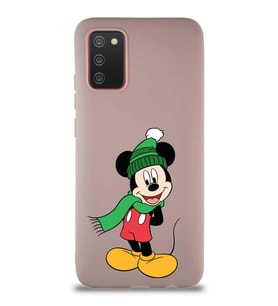 Samsung Galaxy A02S Soft Premier Kapak Mickey Mouse-G Tasarımlı Silikon Kılıf - Pudra (Şeffaf)