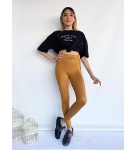 Kadın Metalik Hardal Disco Tayt