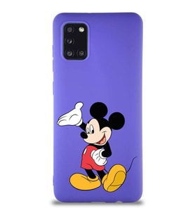 Samsung Galaxy A31 Soft Premier Kapak Mickey Mouse-C Tasarımlı Silikon Kılıf - Mor (Şeffaf)