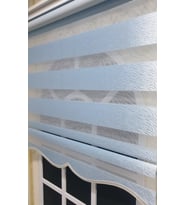 Zebra Stor Perde Zebra Desen Gümüş Simli Mavi Etek Dilimli STB900