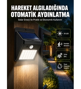 Hareket Algılamalı Solar Led Güvenlik Lambası Yeni Nesil