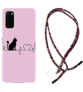 Samsung A02S A03S A10 A12 A13 A21S A22 Kılıf Boyun Asklı Rasta Silikon Pink Cat Heart 1303