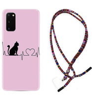 Samsung A02S A03S A10 A12 A13 A21S A22 Kılıf Boyun Asklı Rasta Silikon Pink Cat Heart 1303
