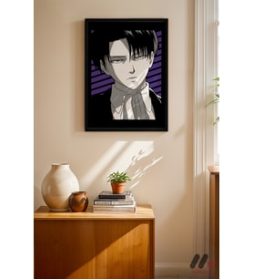 Attack on Titan Levi Ackerman Anime Poster, Siyah Çerçeveli Duvar Tablosu - Anime