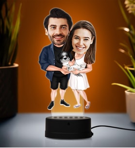 Doğum Günü Hediyesi,Sevgiliye Hediye, Kişiye Özel Fotoğraflı Tatlı Çift 2 Karikatür 3D Led Lamba (Beyaz)