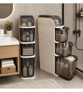 XL Portatif Dolap Çok Amaçlı Tekerlekli Banyo Dolabı Şeffaf Kapaklı Düzenleyici Organizer