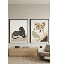 Modern Safari Temalı Büyük Kedi Portreleri 2’li Ahşap Çerçeveli Tablo Seti