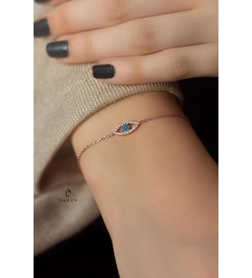 Göz Model Mavi Turkuaz Taşlı Gümüş Bileklik