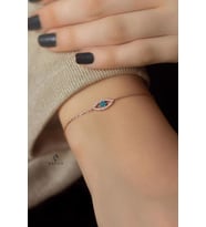 Göz Model Mavi Turkuaz Taşlı Gümüş Bileklik