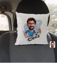 BK Gift Kişiye Özel İsimli Erkek Antrenör Karikatürlü Kare Araç Koltuk Yastığı-1