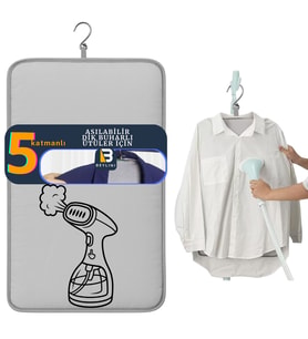 Beylini Buharlı Dikey Ütü Matı 5 Katman Asılabilir Yanmaz Çift Taraflı Dayanıklı Keçeli Buharlı Ütü Bezi Gri 50x80 CM