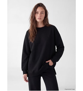 LCW Modest Siyah Soft Touch Kadın Sweatshirt Tunik
