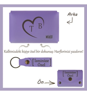 Mor Menekşe, Sevgililer Günü’ne Unutulmaz Bir Dokunuş! Kalpli ve Harfli Cüzdan ve Anahtarlık Seti (Lila - Mor)