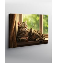 Kanvas Tablo Pencere Kenarındaki Kedi