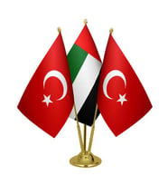 Masa Üstü Birleşik Arap Emirlikleri Bayrağı Türk Bayrağı Üçlü Pirinç Direk Masa Bayrak Seti