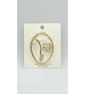 Minimal Yüz Figürlü Gold Broş