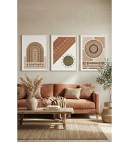 Bohem Geometrik Desenler 3’lü Ahşap Çerçeveli Tablo Seti