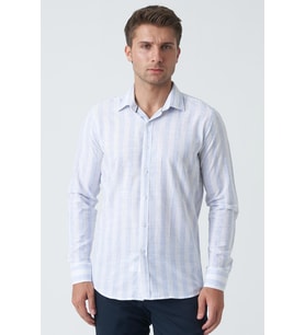 White Stone Armagh Slim Fit G2002 Pamuklu Keten Gömlek Mavi