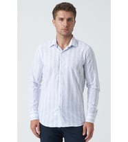 White Stone Armagh Slim Fit G2002 Pamuklu Keten Gömlek Mavi