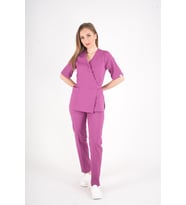 Açık Mor Elegant Model Cerrahi Üniforma Belden Bağlamalı Scrubs Takım