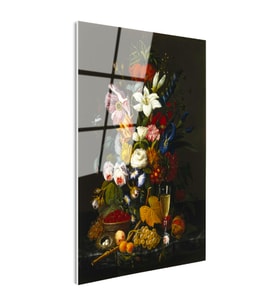 Tamperli Gerçek Cam Tablo Severin Roesen Kadehi Kuş Yumurtası Çiçek Ressam Tablosu Dekoru