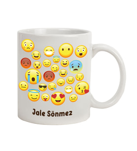 İsme Özel Emojili Kupa Bardak (Beyaz)
