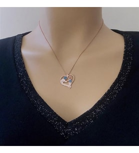 Rose Kaplama Turkuaz Taşlı Anne Kalbi Gümüş Kolye (Karışık)