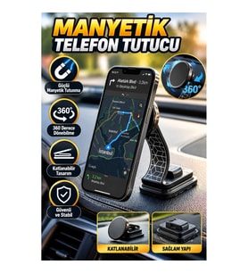 Manyetik Araç İçi Telefon Tutucu – Katlanabilir 360 Derece Döner Tasarım