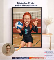 Kişiye Özel Voleybol Karikatür Çerçeveli Tablo,Kişiye Özel Hediye,Kişiye Özel Tablo,Karikatür Çizim (Çok Renkli)