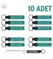 Öğretmenden Tüm Öğrencilerine Özel, 10'lu Set, İsim Yazılı Hediye Anahtarlık, Koyu Turkuaz & Gri