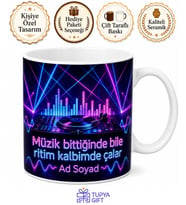 Elektronik Müzik DJ Seti Bas Frekansı Temalı Baskılı Porselen Kupa Bardak Hediye