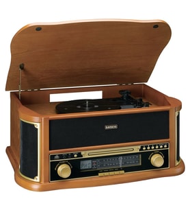 Lenco TCD-2551WD Ahşap Retro Bluetooth USB FM Radyo CD Kaset Özellikli Pikap Plak Çalar